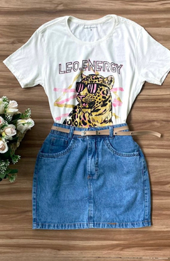 Saia Jeans Tradicional C/ Cinto Nude