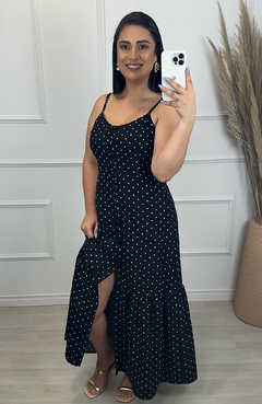 Vestido Midi Poa Creta Preto