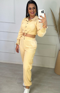 Cropped + Calca Botoes Sandra Nude