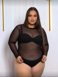 Body Tule Plus Manga Longa Preto - loja online