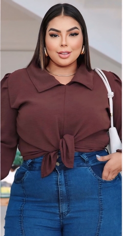Cropped Camisa Valdete Marrom - comprar online