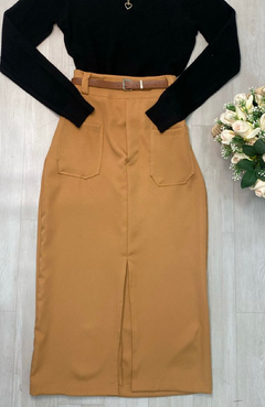 Saia Longuete Alfaiataria Caramelo 3215 - comprar online