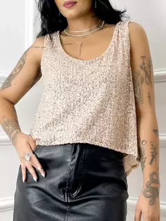 Cropped Paetê Jaque Dourado na internet