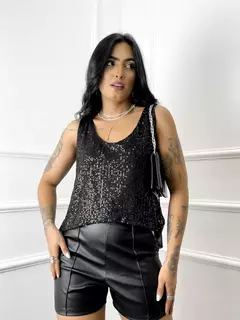 Cropped Paetê Jaque Preto na internet