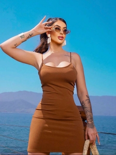 Vestido Canelado Alcinha Marrom