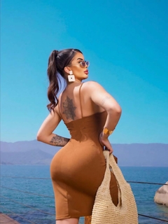 Vestido Canelado Alcinha Marrom - loja online
