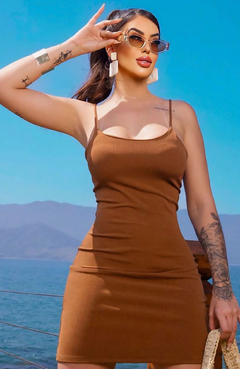 Vestido Canelado Alcinha Marrom