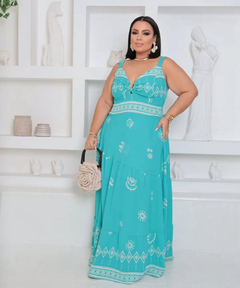 Vestido Longo Plus Alessandra Azul Turquesa - loja online