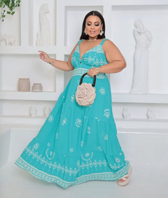 Imagem do Vestido Longo Plus Alessandra Azul Turquesa