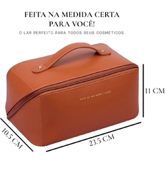 Necessaire Bolsa Couro Pu Feminina Organizador Viagem Maquiagem Cosmeticos Grande - Caramelo