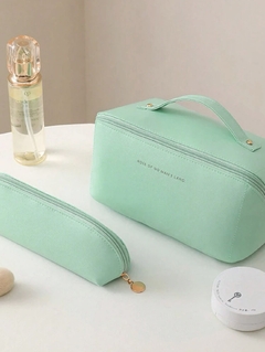 Necessaire Bolsa Couro Pu Feminina Organizador Viagem Maquiagem Cosmeticos Grande - Verde Claro na internet