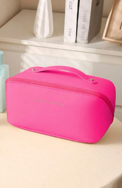 Nécessaire Bolsa Couro Pu Feminina Organizador Viagem Maquiagem Cosméticos Grande - Pink