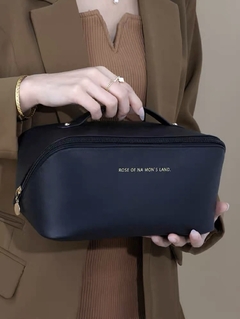 Imagem do Necessaire Bolsa Couro Pu Feminina Organizador Viagem Maquiagem Cosmeticos Grande Preta