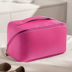 Imagem do Nécessaire Bolsa Couro Pu Feminina Organizador Viagem Maquiagem Cosméticos Grande - Pink