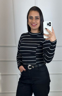 Body Ribana Listrado Cristina Preto