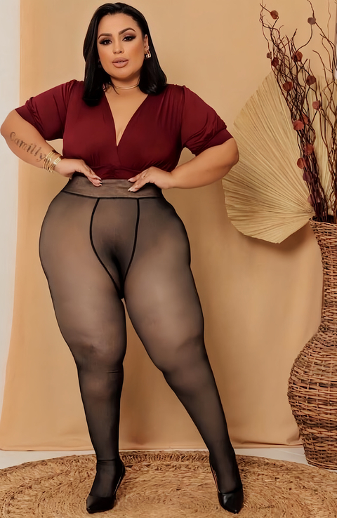 Meia Calça Térmica Peluciada Plus Size Preta
