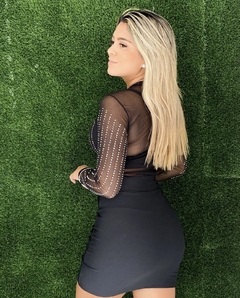 Body De Tule Pedraria Sunshine Preto
