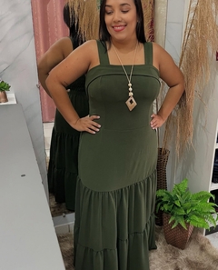 Vestido Longo Plus Maria Verde Militar - loja online