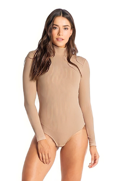 Body Canelado Gola Alta Nude