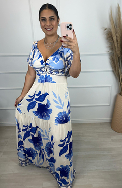 Vestido Longo Tropical Estampado Azul - comprar online