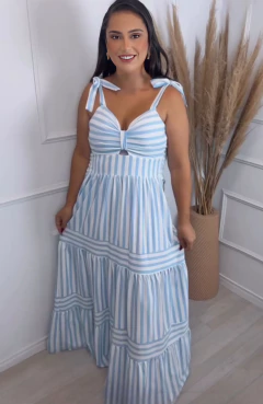 Vestido Longo Marcela Listrado Azul - comprar online