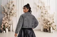 Jaqueta Jeans Mellody Preta Estonada - comprar online