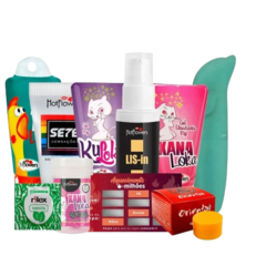KIT COM 10 ITENS HOT FLOWERS GÉIS FUNCIONAIS E VIBRADOR