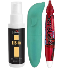 KIT 3 ITENS LIS-IN GEL DESSENSIBILIZANTE VIBRADOR GOLFINHO E CANETA COMESTIVEL