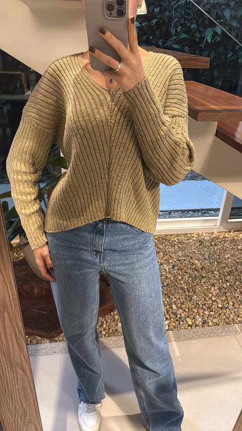 Blusa tricot canelada decote v - comprar online