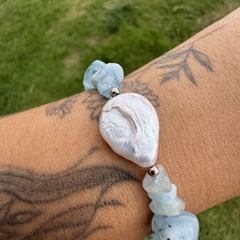 Imagem do Pulseira cascalho Água marinha com pérola Biwa