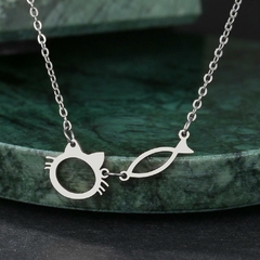 Colar Gato e Peixe (Aço inoxidável)