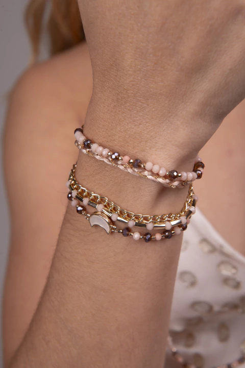 Pulseira Macramê Cristais Nude - comprar online