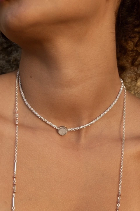 Colar Prata Pedra Branca - comprar online