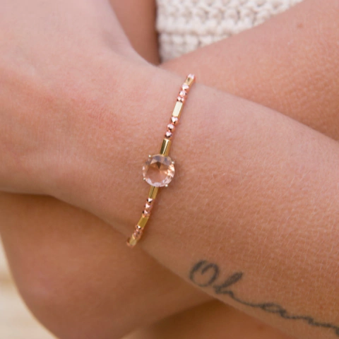 Pulseira Pedra Macramê Rosê