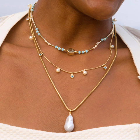 Colar Triplo Pedra - comprar online