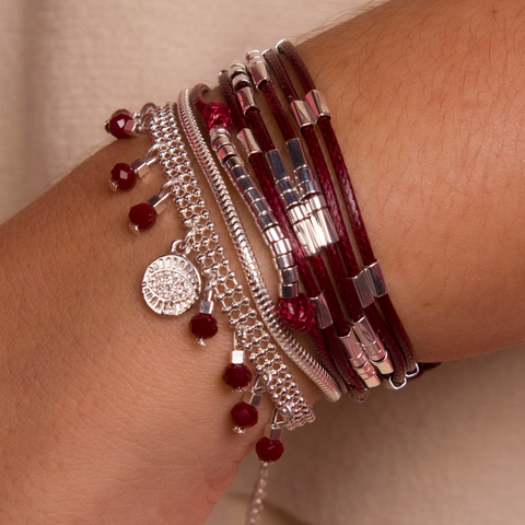 Pulseira Couro Vinho Correntes - comprar online