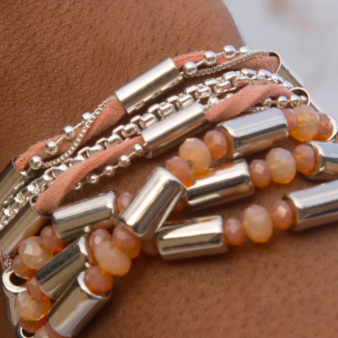 Pulseira Tubos Couro Salmão