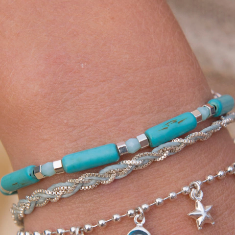 Pulseira Fecho Tubinhos Turquesa