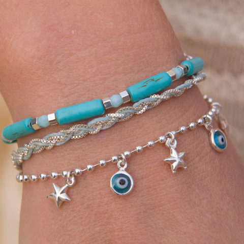 Pulseira Dupla Trancinha Olho Grego