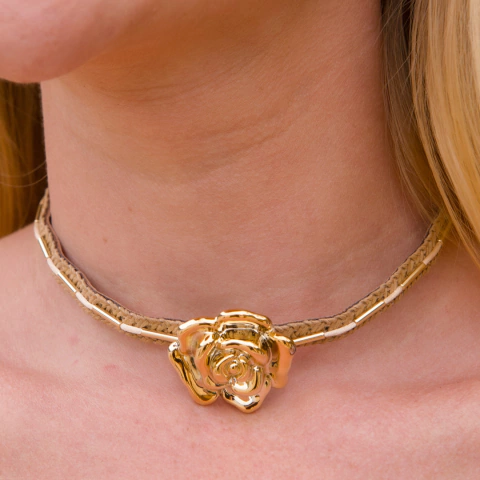 Choker Couro Flor