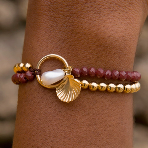 Pulseira Cristais Vinho Pingente