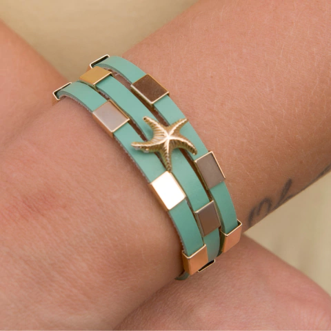 Pulseira Couro Verde Estrela