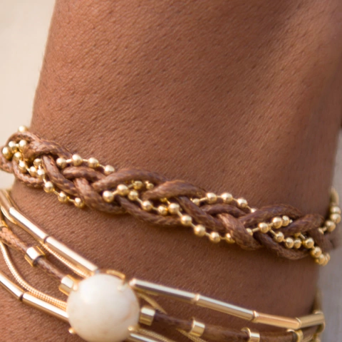 Pulseira Trançada Couro