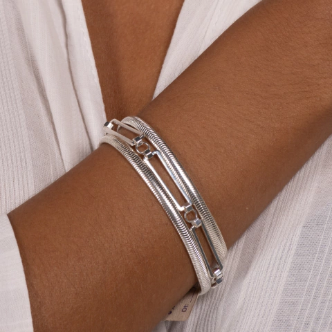 Pulseira Malha Dupla Elos Prata