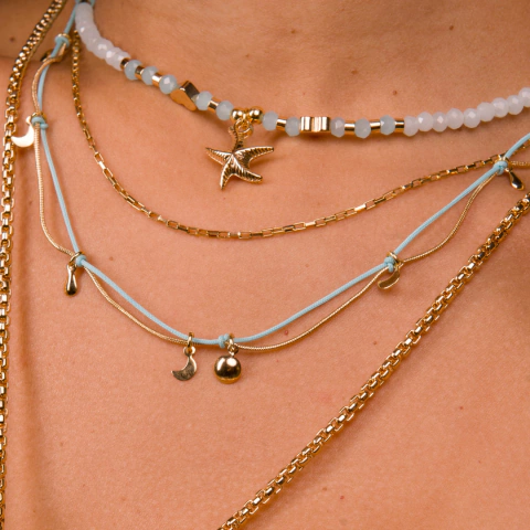 Colar Duplo Trançada Azul