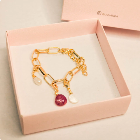 Pulseira Elos Pedra Rosa Encontro