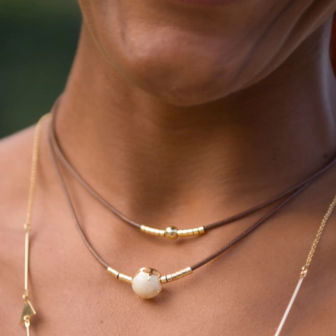 Colar Duplo Couro Pedra