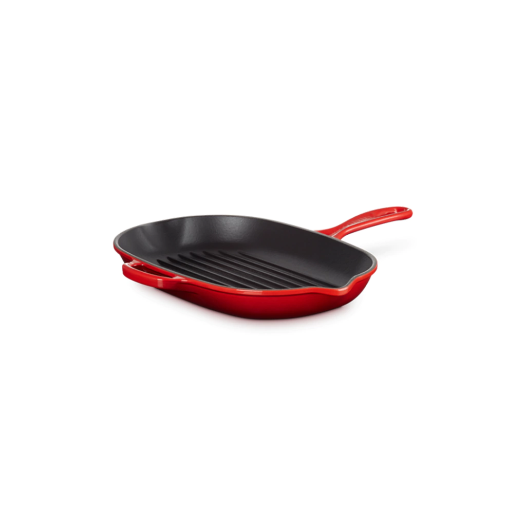 Sartén skillet oval grill de hierro fundido cereza
