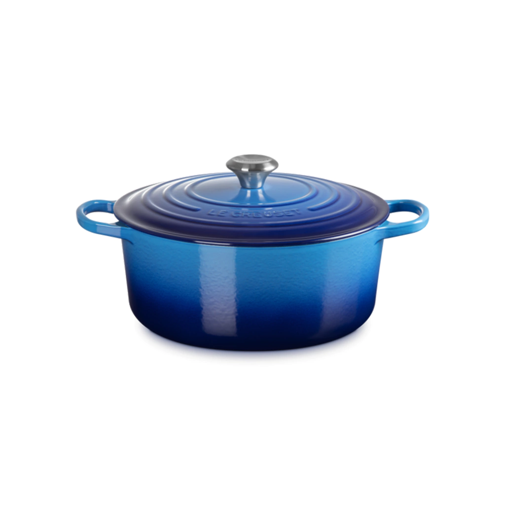Cocotte redonda de hierro fundido azul azure