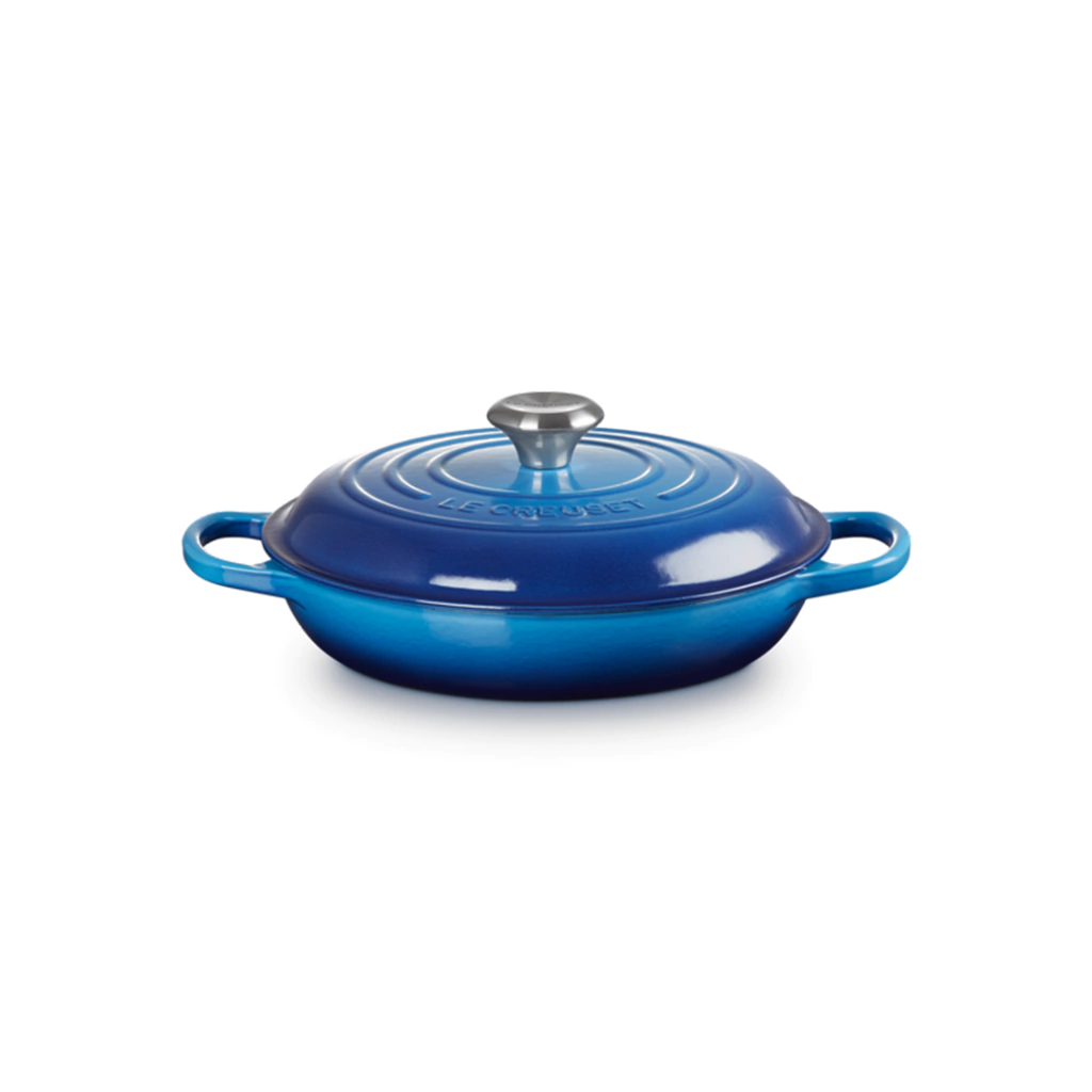 Cacerola baja de hierro fundido azul azure